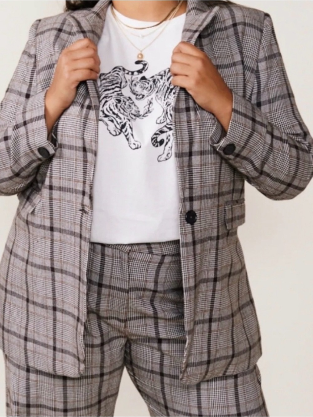 Able Elma Structured Blazer Brown White Plaid Plus Size‎ 2X Oversized NWT